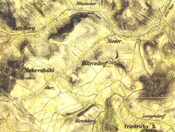 Karte von Hillersdorf und Umgebung von 184x